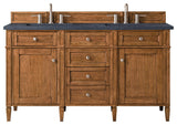 Brittany 60" Saddle Brown Double Vanity, Charcoal Soapstone Quartz Top