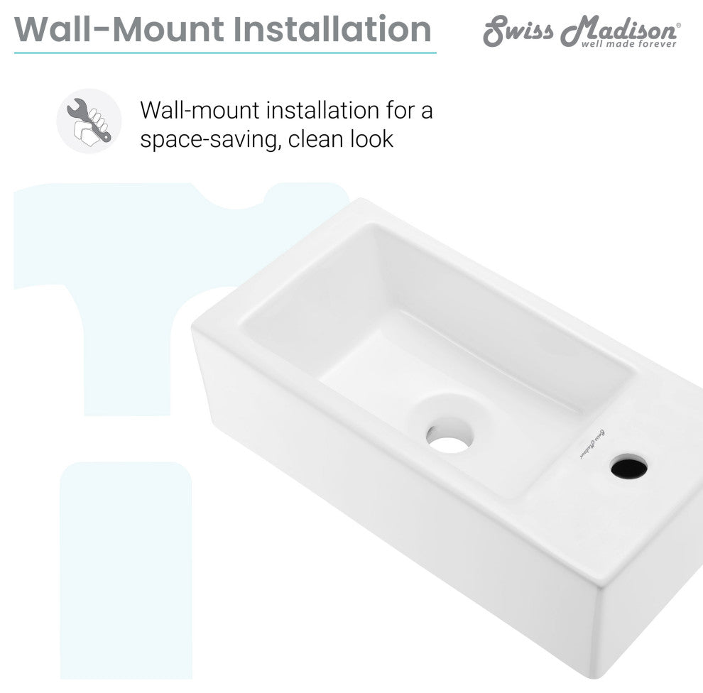Voltaire 19.5"x10" Ceramic Wall Hung Sink With Faucet Mount, Right Side