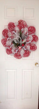 Red, Silver, White Raz Ornament Spray Holiday Handmade Deco Mesh Wreath
