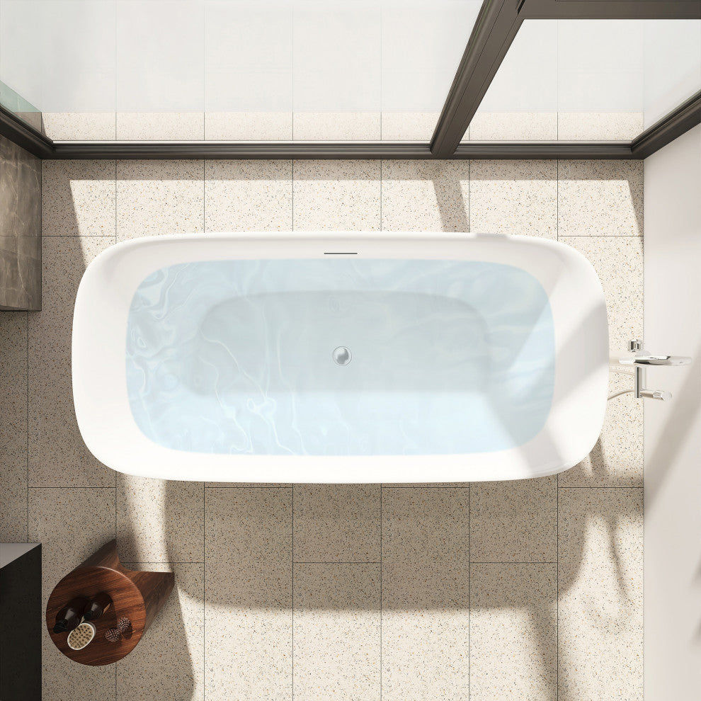 Sarnia Flat Bottom Freestanding Acrylic Soaking Bathtub, 67"