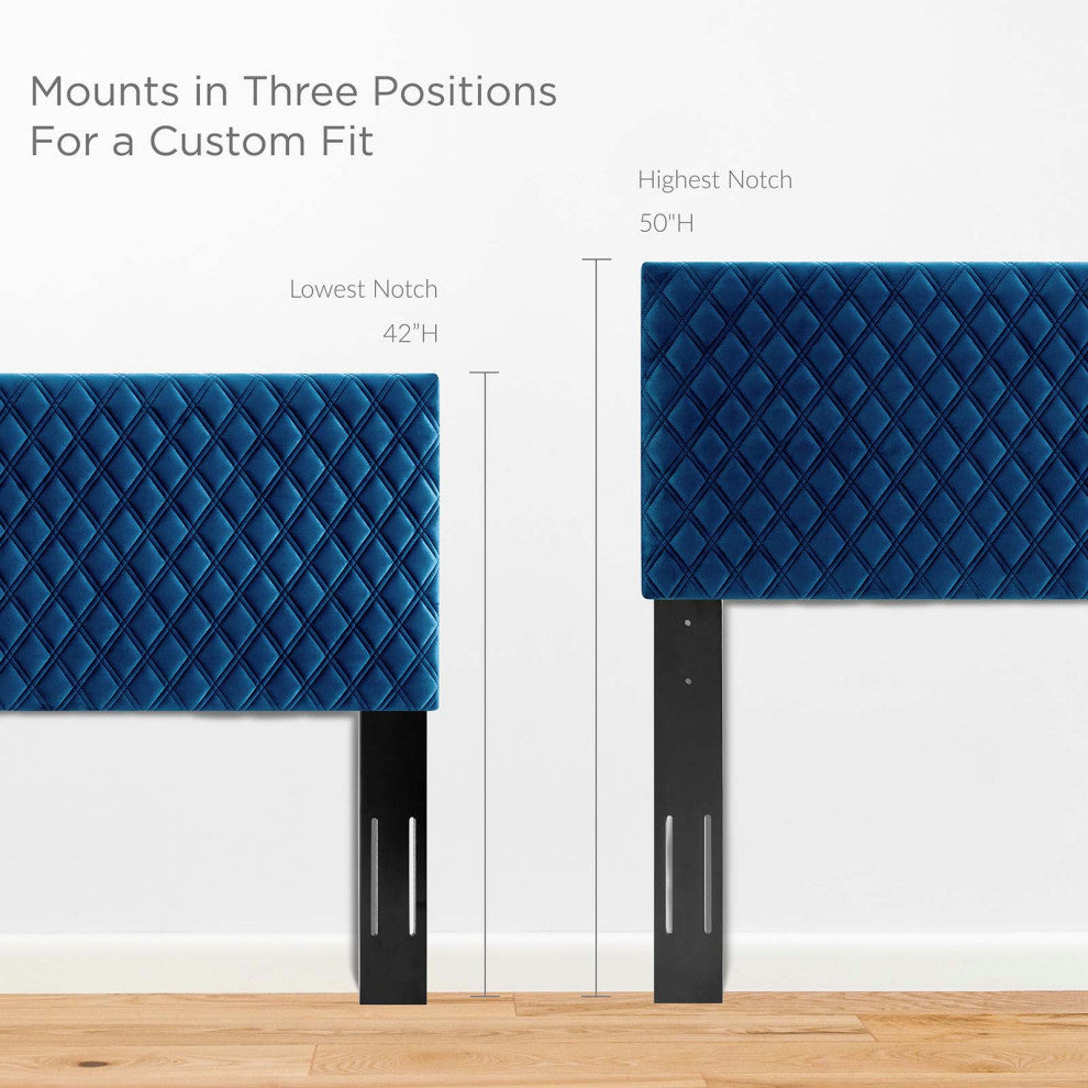 Platform Bed Frame, King Size, Blue Navy, Velvet, Modern, Bedroom Guest Suite