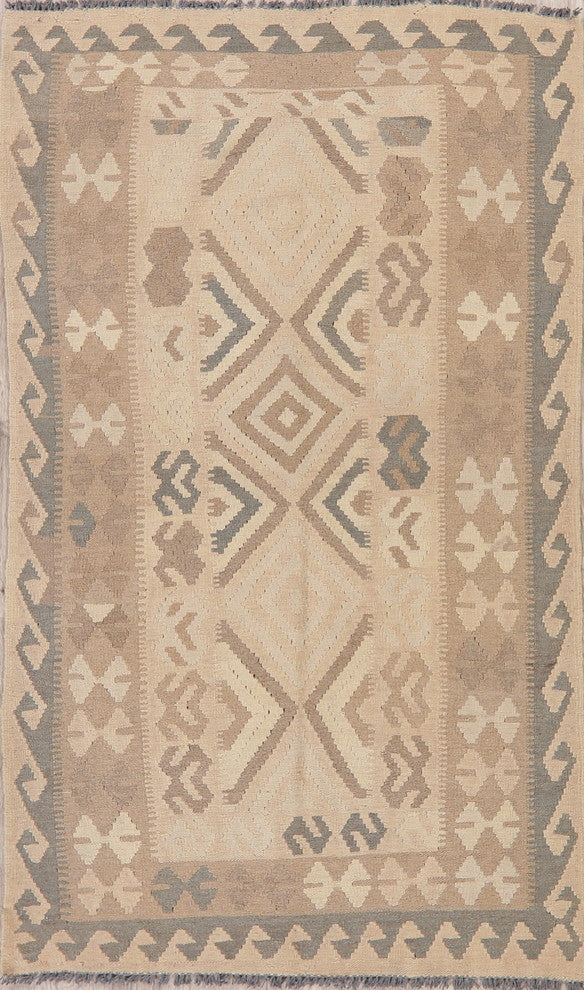 Kilim Flat-Woven Wool Oriental Traditional Turkish Area Rug, Beige, 6'6"X3'9"