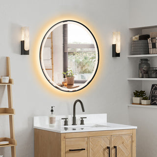 Palme Round Framed Bathroom/Vanity LED Lighted Wall Mirror, Matte Black, 24"