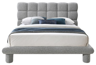 Deco Boucle Fabric Upholstered Full Bed, Gray, Queen