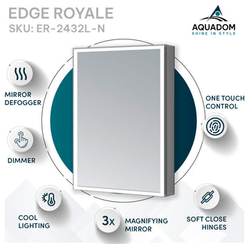 Edge Royale 24" LED Medicine Cabinet Defogger 3X Adjustable Magnifying Mirror