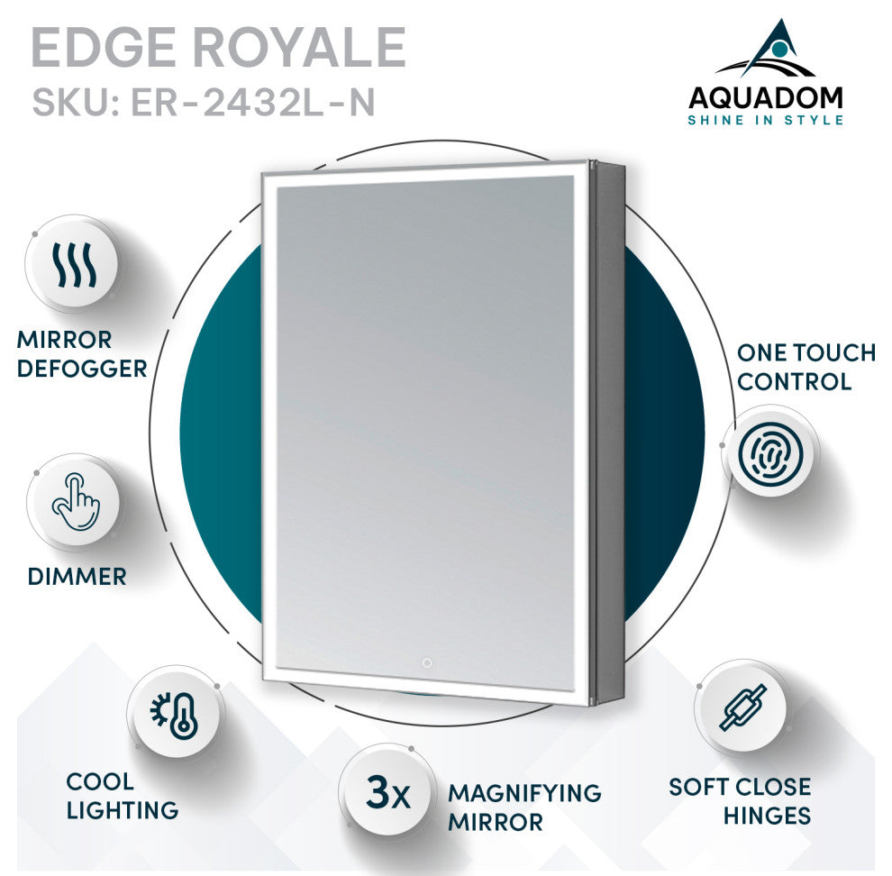 Edge Royale 24" LED Medicine Cabinet Defogger 3X Adjustable Magnifying Mirror