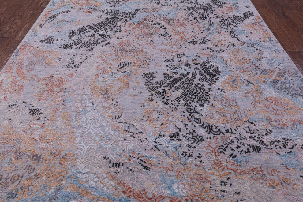 7' 9" X 10' 3" Modern Wool and Silk Hand Knotted Rug Q9249