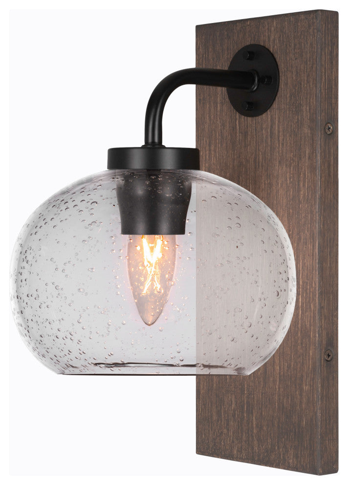 Oxbridge Wall Sconce, Matte Black & Painted Distressed Metal, 7" Clear Bubble