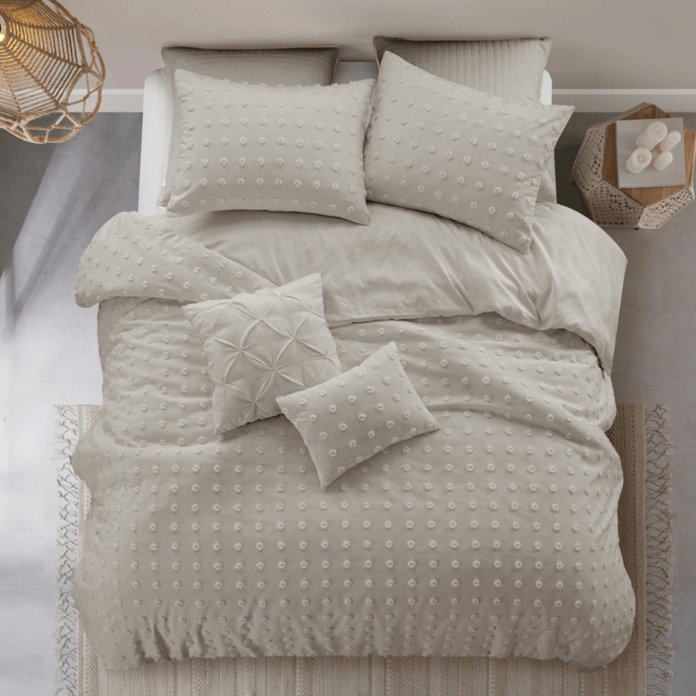 Beige Twin Polyester 220 Thread Count Washable Duvet Cover Set