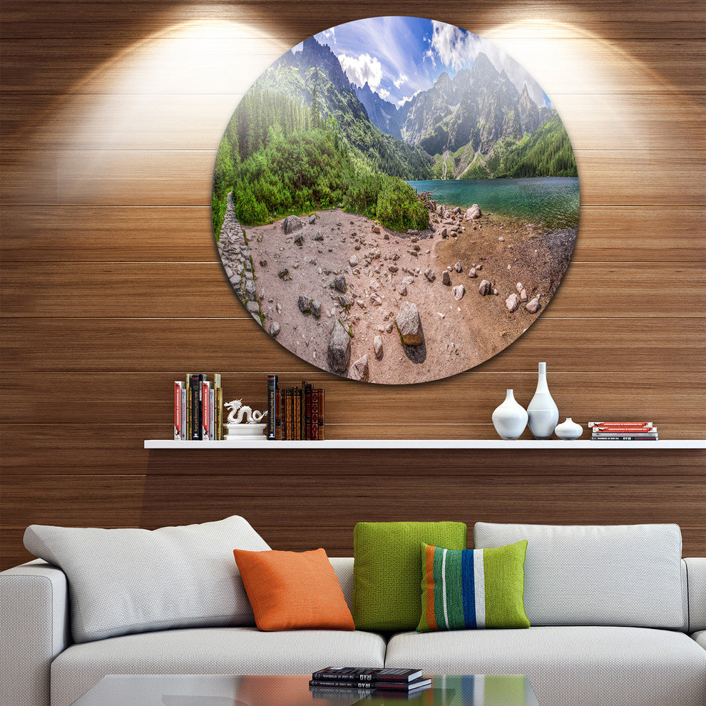Blue Lake Amid Mountains Panorama, Landscape Round Wall Art, 38"