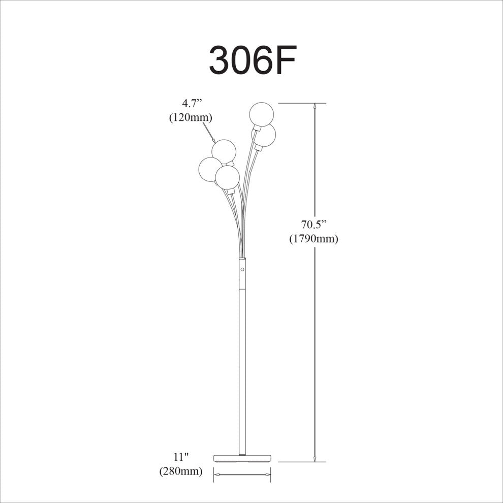 5-Light Incandescent Floor Lamp, Black WithSmoked Glass