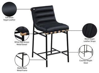 Burke Counter Stool, Black, Vegan Leather, White Oak Veneer Metal Dowel