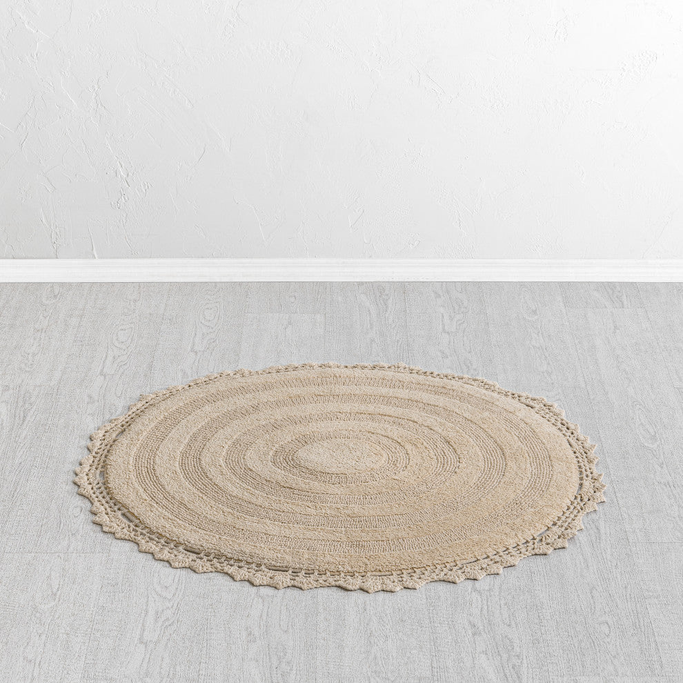 Winchester Crochet Border Bath Mat, Beige, 36" X 36"