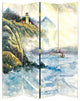 Benzara BM213508 4 Panel Room Divider with Landscape Scene, Multicolor