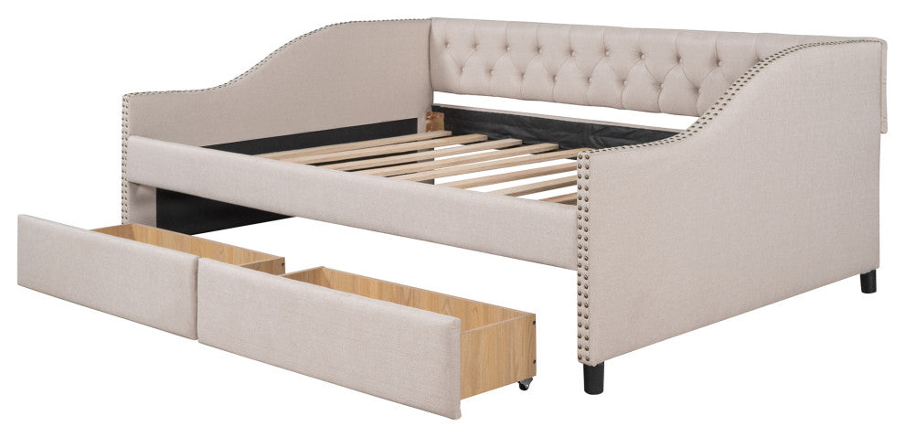Gewnee Upholstered daybed in Beige ( Full Size)