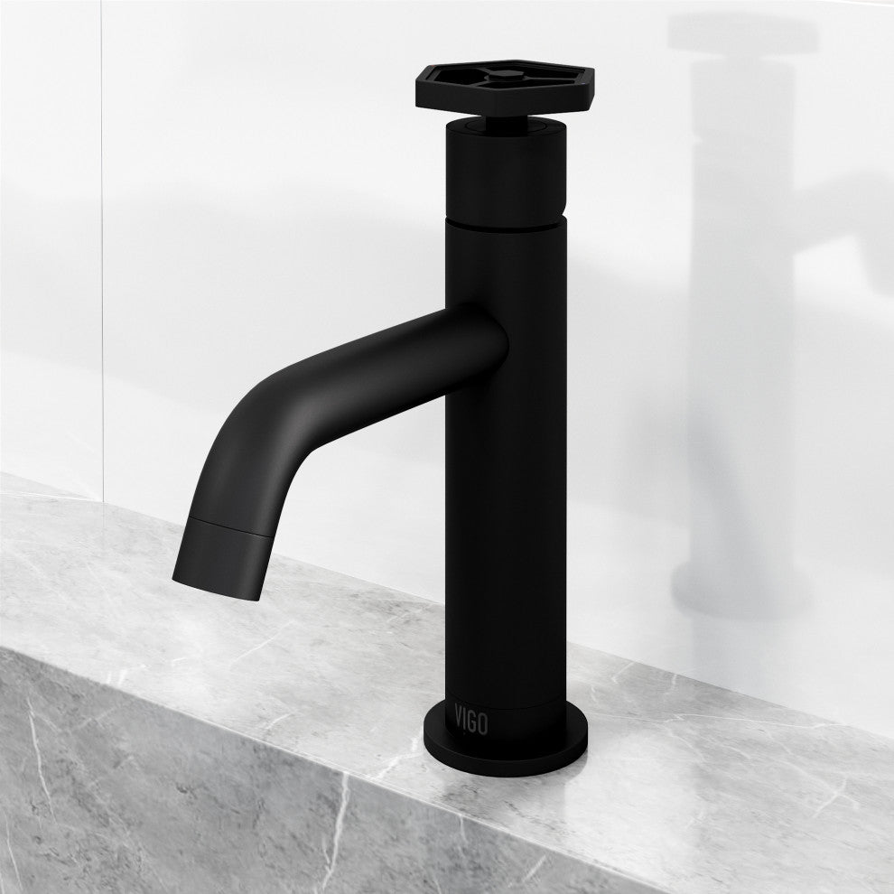 VIGO Ruxton 8" H Single Handle Single Hole Bathroom Faucet, Matte Black, Without Extras