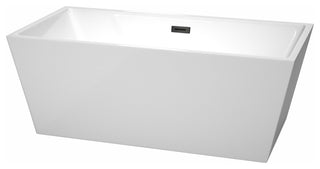 Sara 63" Freestanding White Bathtub, Matte Black Drain and Overflow Trim