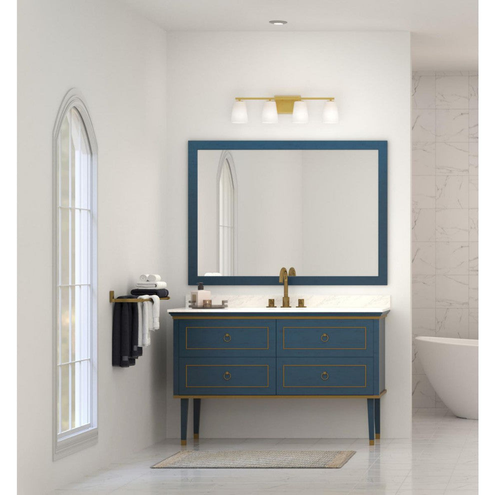 Vertex Collection Four-Light Brushed Gold Etched White Glass Bath Light