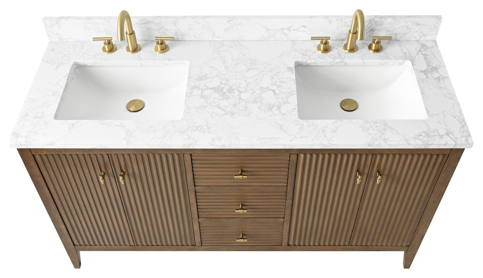 Vanity Art Freestanding Vanity, Walnut, 60", Double Sink, Golden Brushed