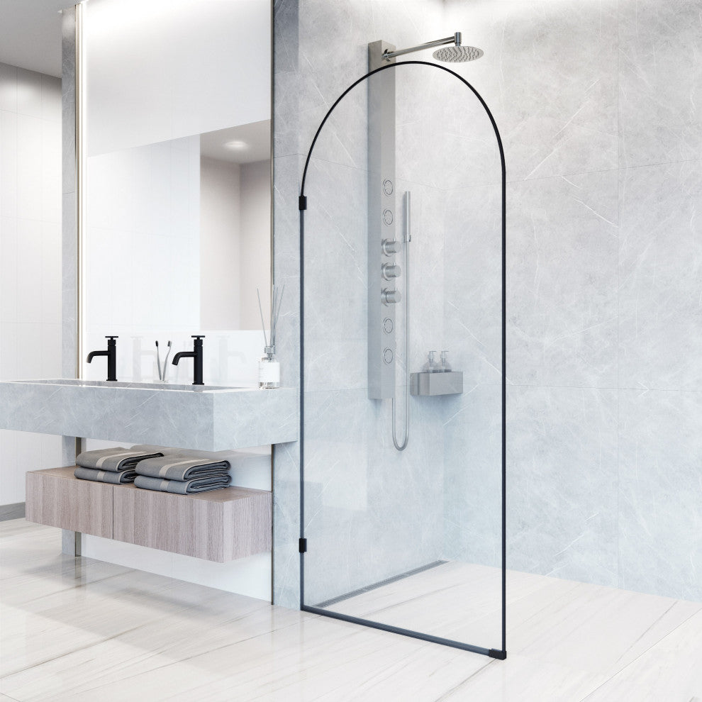 VIGO Arden 34" W x 78" H Frameless Fixed Shower Screen, Framed, Matte Black, Clear Glass