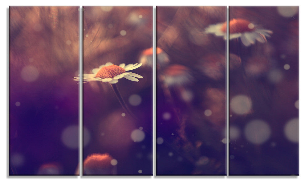 Cute Vintage Flower With Bokeh, Large Floral Canvas Art Print, 48"x28", 4 Panels