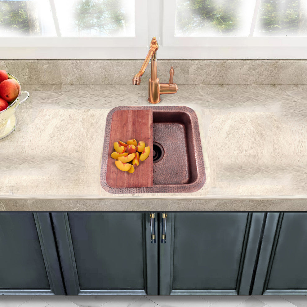 Nantucket Sinks'' SQRC-7PS Copper Square Bar Sink and Cutting Board