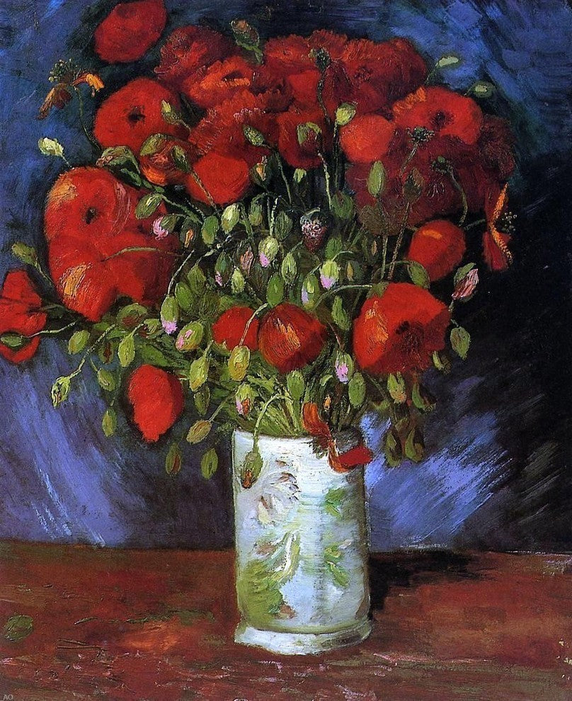 Vincent Van Gogh Vase with Red Poppies Premium Canvas Print