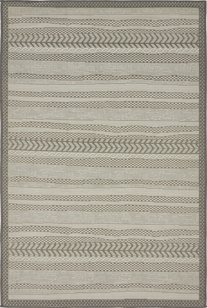 Unique Loom Gray Lines Outdoor 4'x6' Area Rug