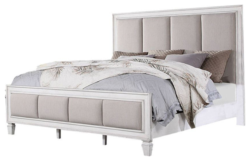 ACME Katia California King Bed, Gray Linen and White Finish