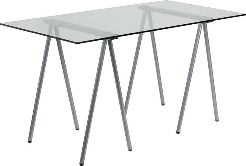 Flash Furniture Glass Top Writing Desk in Silver Chrome