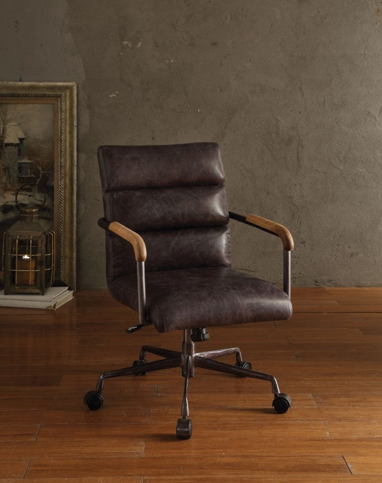Benzara BM163561 Metal and Leather Executive Office Chair, Antique Brown