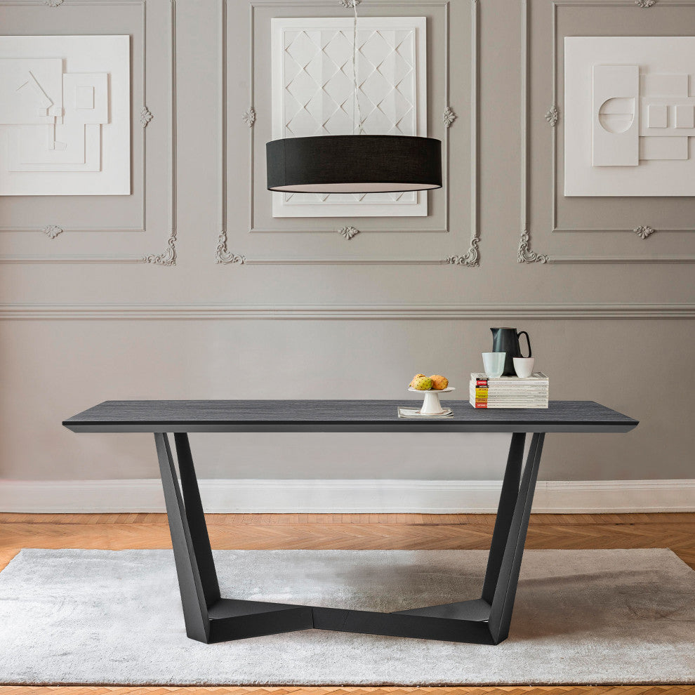 Radford Gray Rectangular Dining Table With Black Finish, Dark Gray