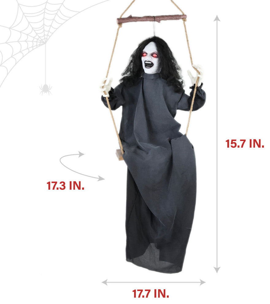 Animatronic Demon Woman on Swing, Lights and Sound