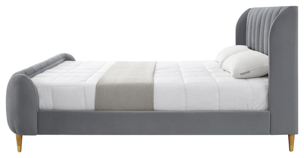Loft Lyfe Eliyahu Bed Upholstered, Gray Velvet Queen