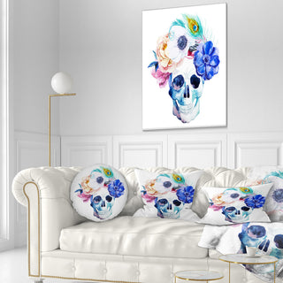 Anemones and Scull Floral Throw Pillow, 12"x20"