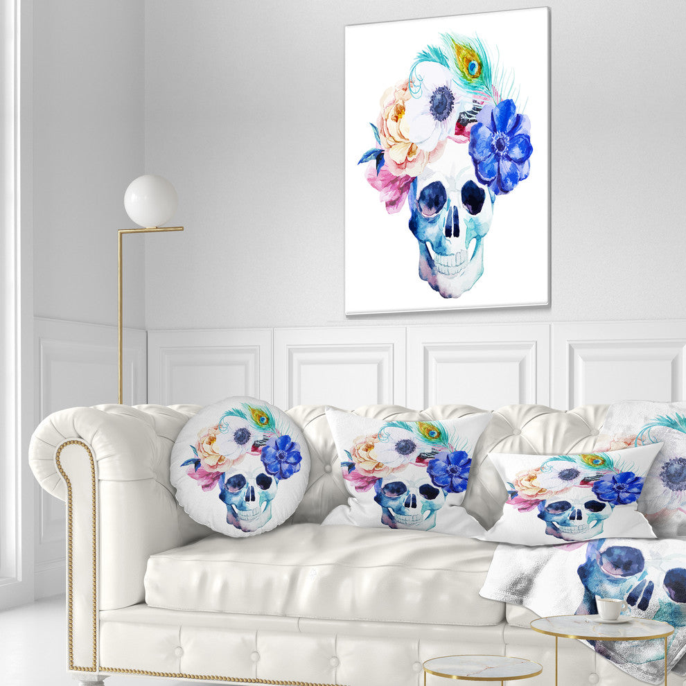 Anemones and Scull Floral Throw Pillow, 12"x20"