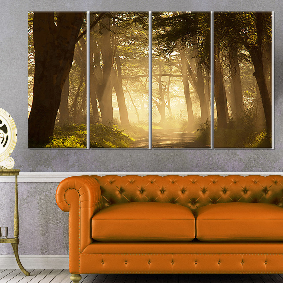 Deep Jungle with Foggy Sunlight, Landscape Canvas Art, 48"x28", 4 Panels