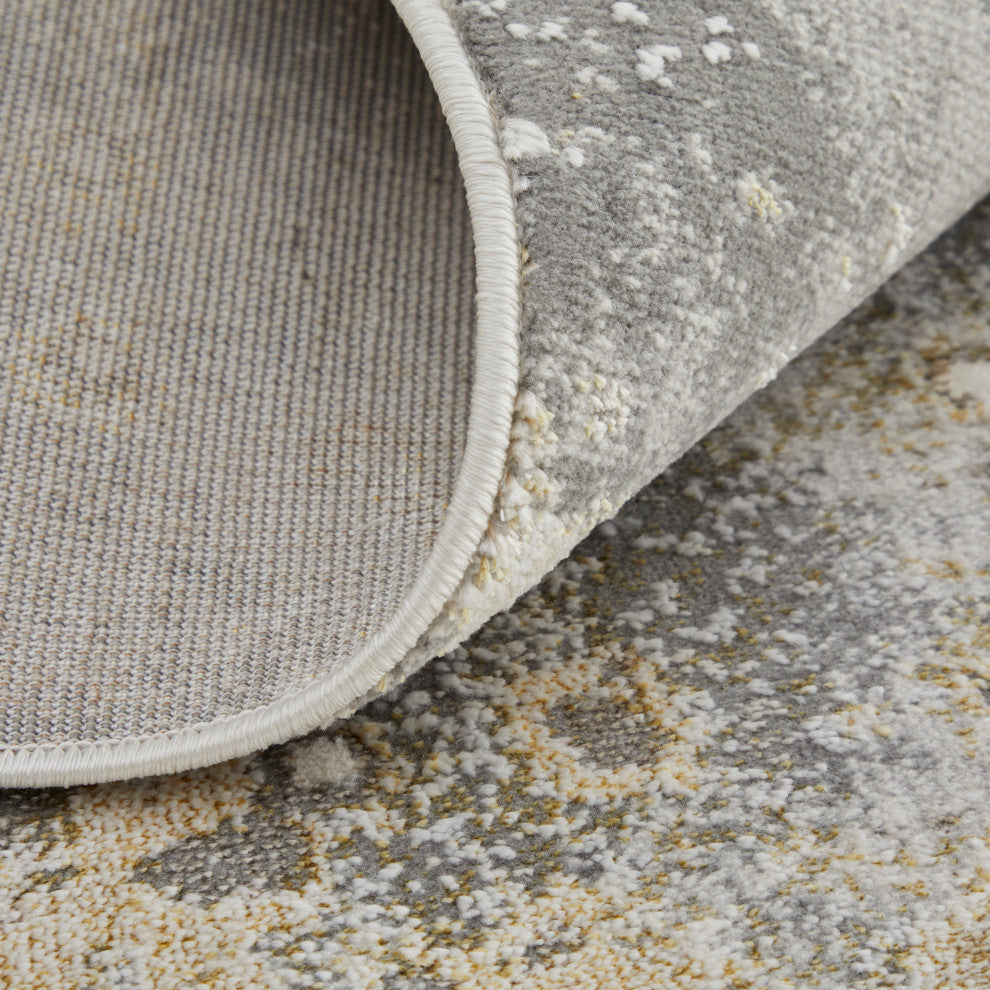 Oria Industrial Abstract Area Rug, Gray/Gold/Ivory, 10'x13'2"