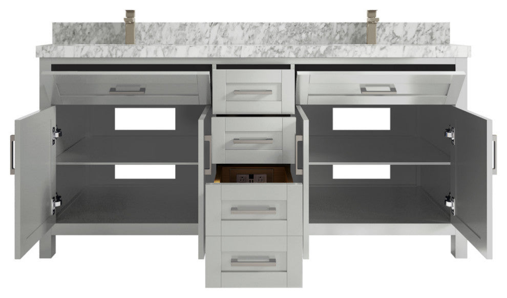 Cambridge 72 Double Sink Bath Vanity in Coventry Gray 2" Carrara Marble