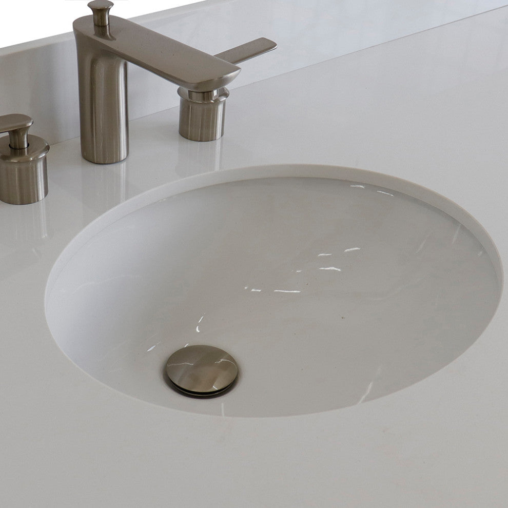 61" Single Sink Vanity, Dark Gray Finish And Engineered Stone Top And Oval Sink