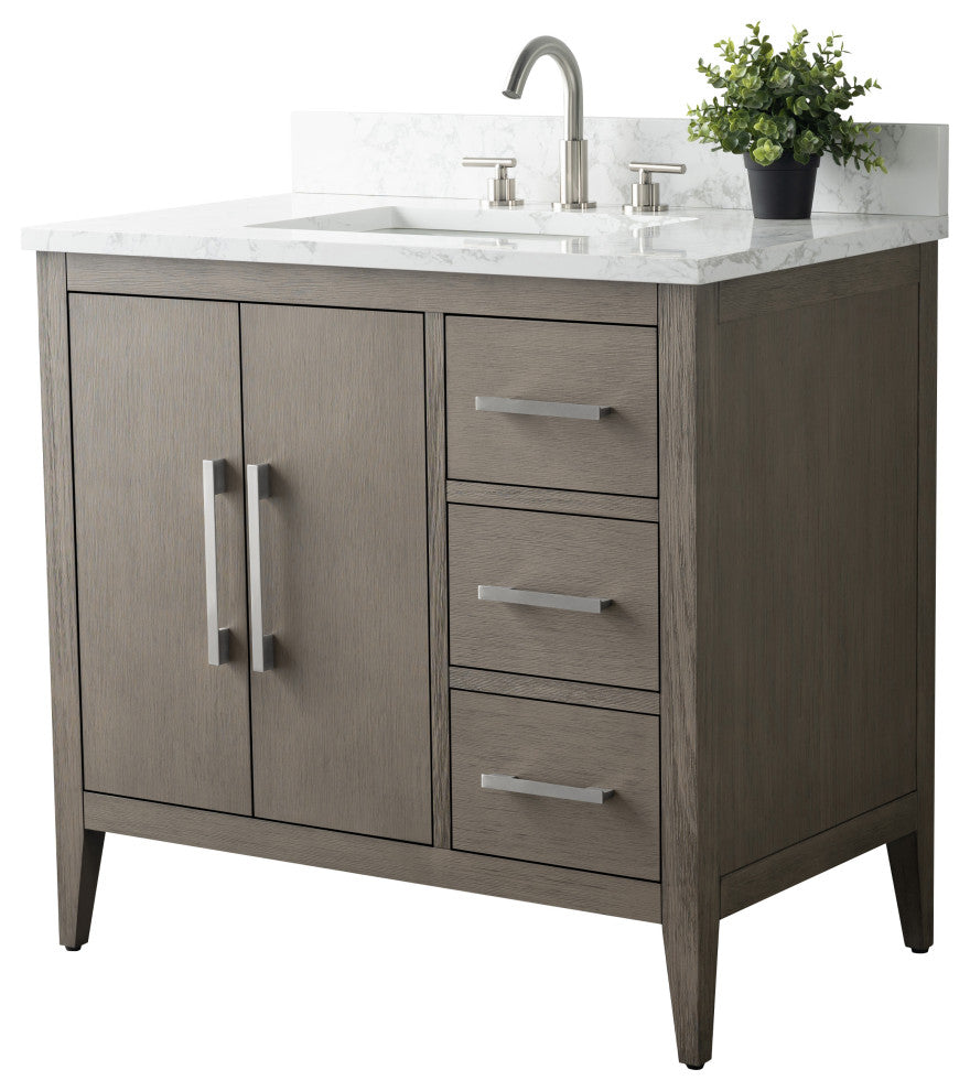 Vanity Art Bathroom Vanity With Sink, Driftwood Gray, 36", Single Sink, Brushed Nickel