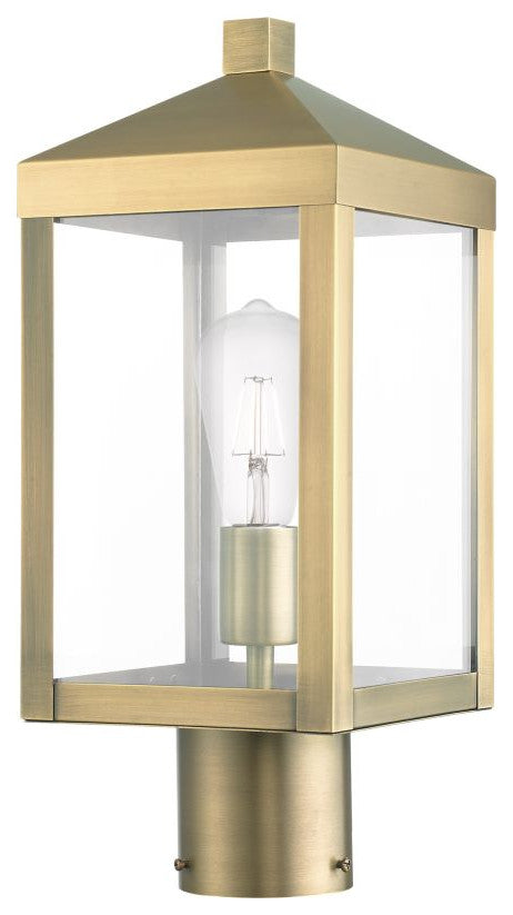 Livex Nyack 1 Light 15" Tall Outdoor Post Top Lantern, Antique Brass
