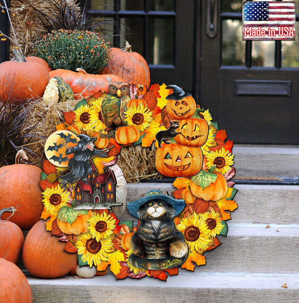 Halloween Wreath Wood Door Hanger