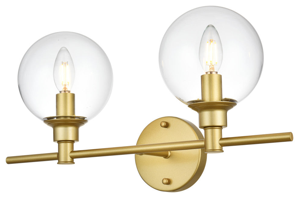 2 Light Brass And Clear Bath Sconce