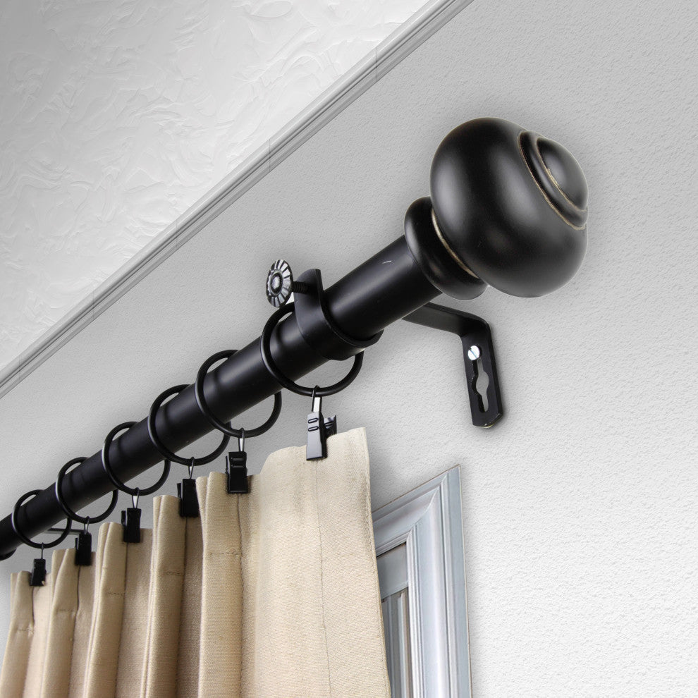 Bedpost 1" Curtain Rod, Black, 28"-48"