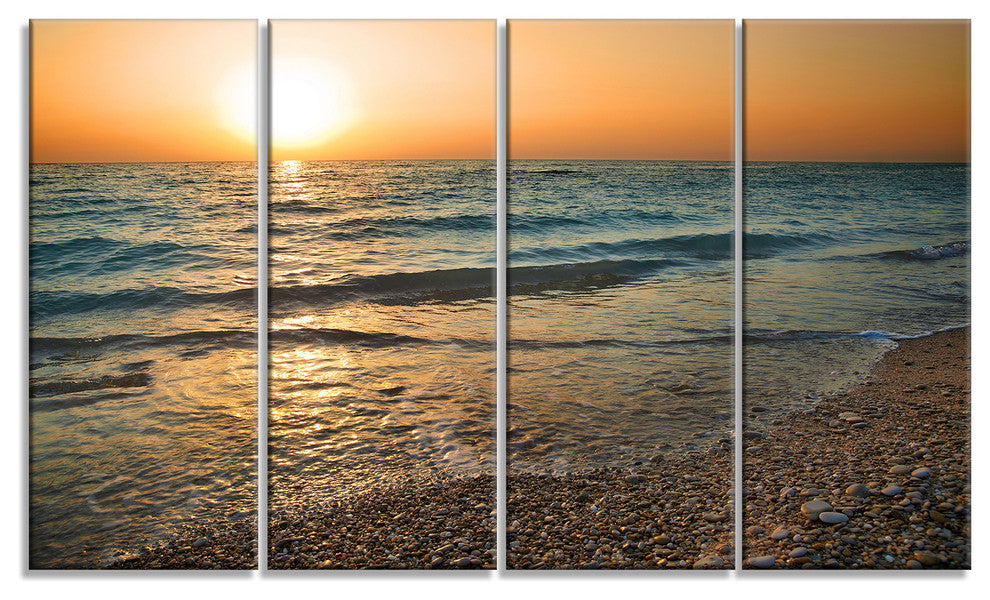 "Gloomy Atlantic Beach Portugal" Seashore Canvas Wall Art, 4 Panels, 48"x28"