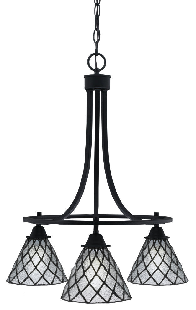 Paramount Downlight 3-Light Chandelier, Matte Black, 7" Diamond Ice Art Glass