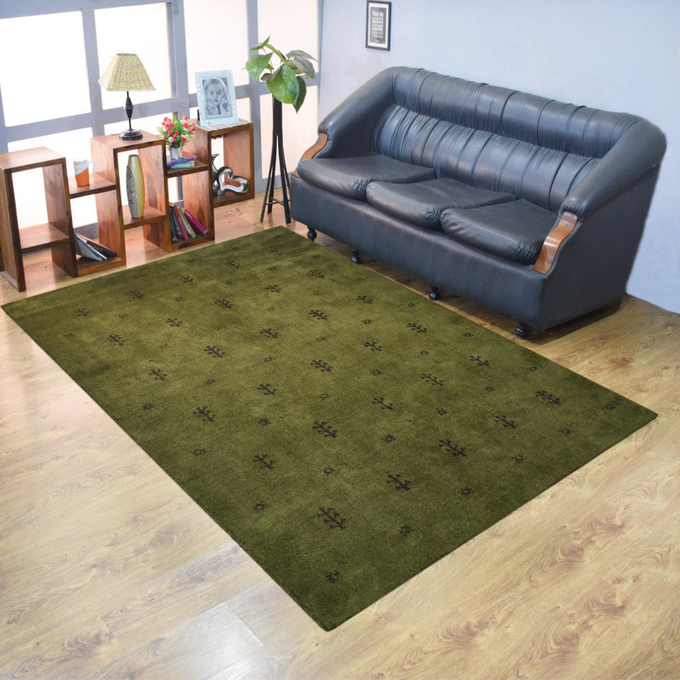 HAND KNOTTED LOOM SILK AREA RUGS-6'x9',Rectangle,Green Brown,Contemporary