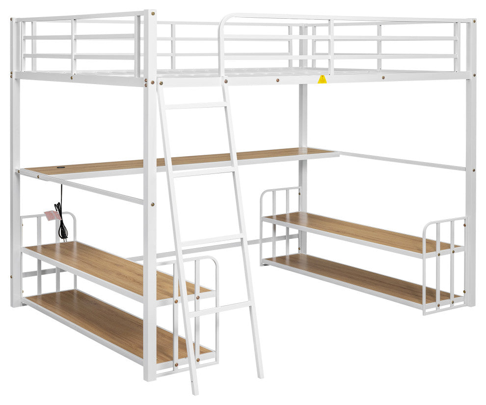 Gewnee Full Size Metal Loft Bed with Desk