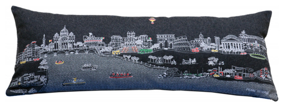 35" Black Rome Nighttime Skyline Lumbar Decorative Pillow